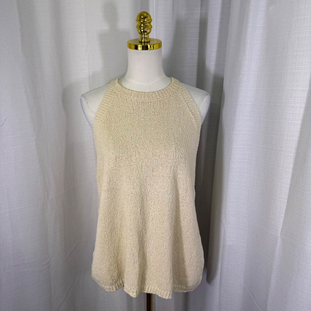 Maeve Halter Sweater Tank Top Womens XL Cream 100% Cotton Knit High Neck Relaxed